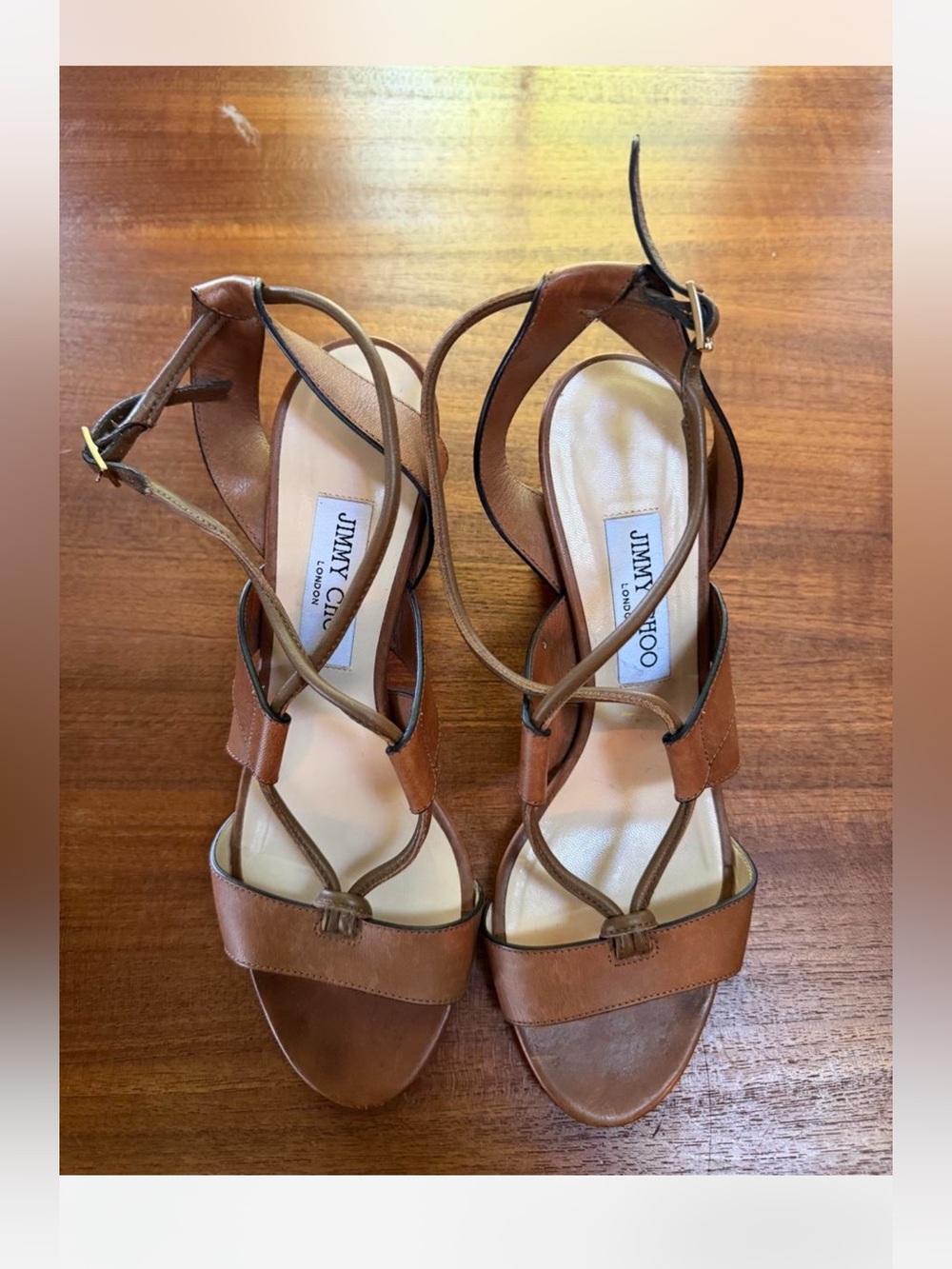 Jimmy Choo Tan Leather Strappy High-Heel Sandals